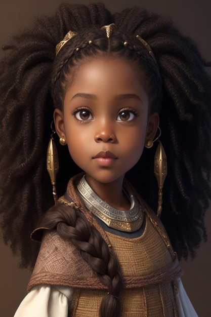 a brown skin cute girl with nappy curls as a viking for create new things for idea