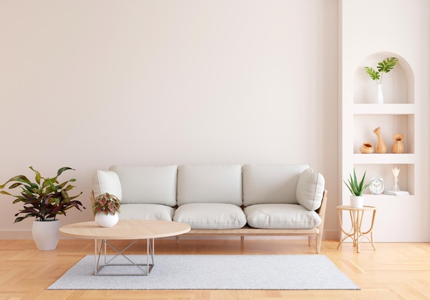 brown sofa in living room with copy space