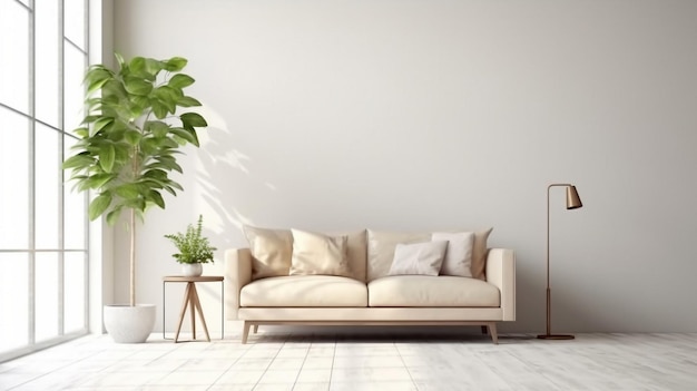 Brown sofa and white wall in modern living room