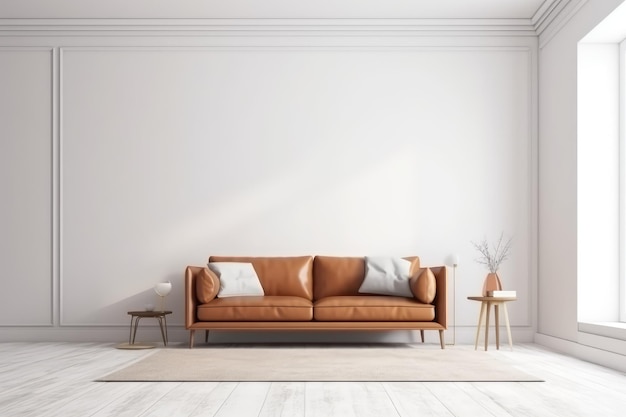 Brown sofa and white wall in modern living room