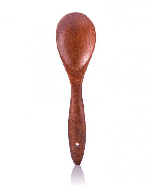 Brown spoon and fork made from palm wood.