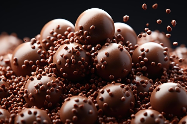 사진 브라운 스프링클스 초콜릿은  ⁇ 색으로 분리되어 있으며 3개의 생성 ia를 중심으로 회전하는 달 ⁇ 한 스프링클스입니다.