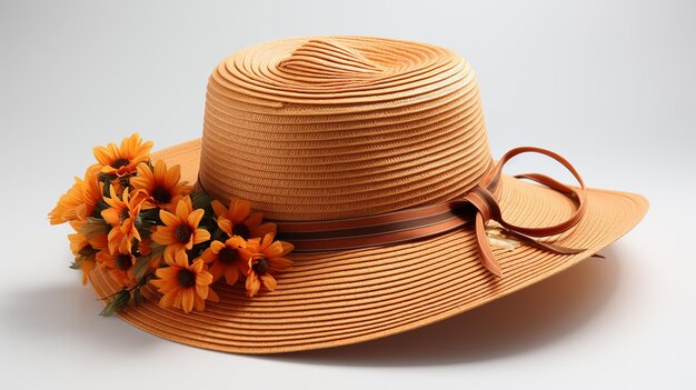 Brown straw hat on white background