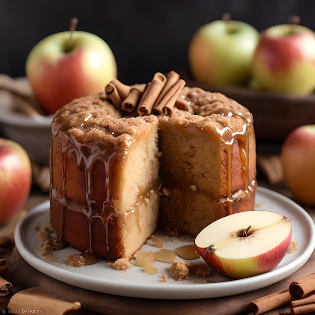 Photo brown sugar cinnamon apple cake close up ai generated image