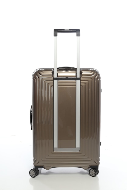 Brown 
suitcase on white background