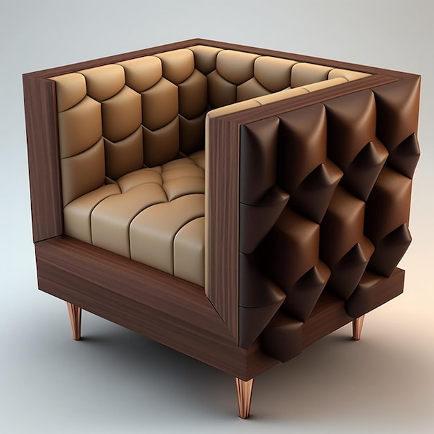 A brown and tan couch with a square section that says'the inside '