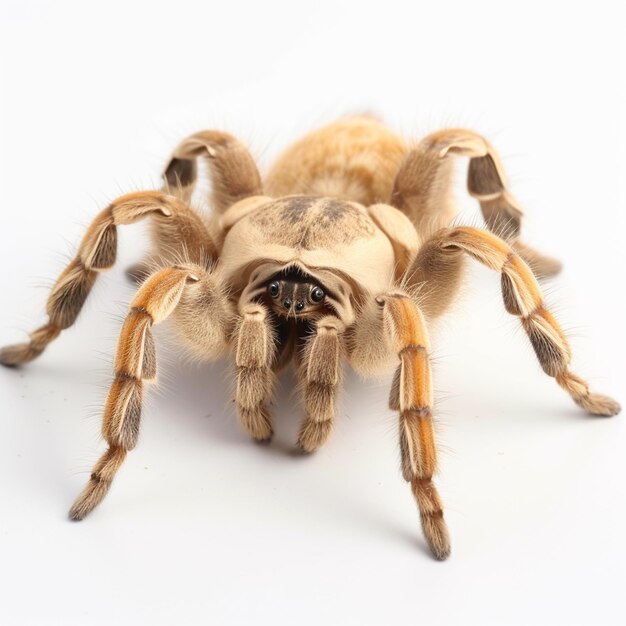 A brown tarantula with a big head and a big eyes.