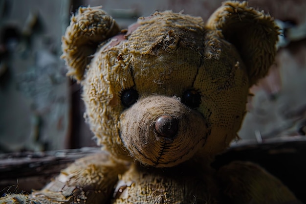 Photo a brown teddy bear sitting on top of a wooden table