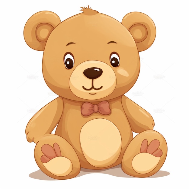 Photo a brown teddy bear with a bow tie sits on a white background.