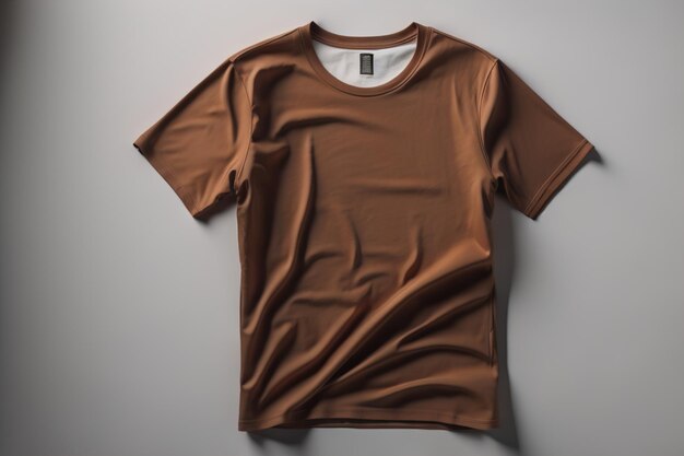 Photo brown tshirt on gray background top view mockup for design generative ai