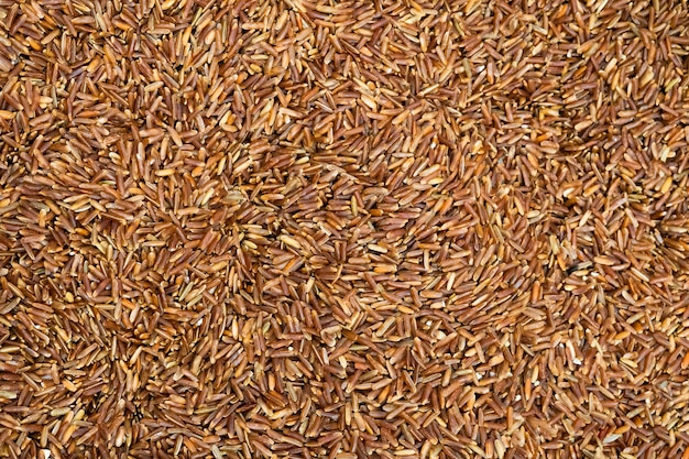 Brown uncooked rice closeup.