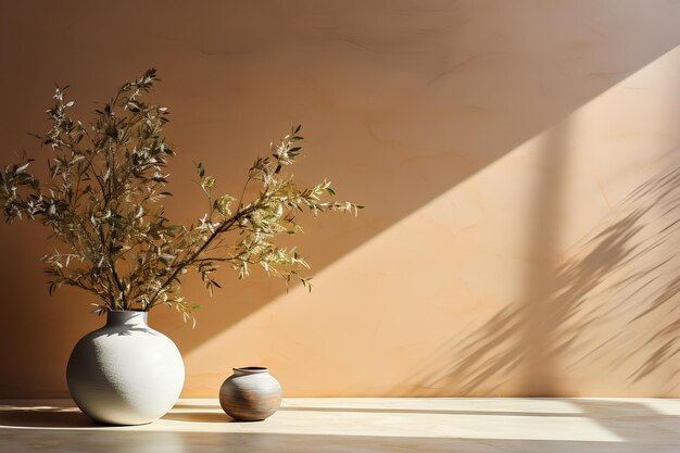 Brown wall behind a white vase