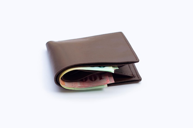 Brown wallet on white background