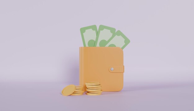 Коричневый кошелек с зелеными банкнотами и золотыми монетами денежные платежи экономическая и деловая концепция