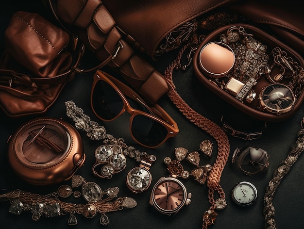 A brown watch and a watch on a table