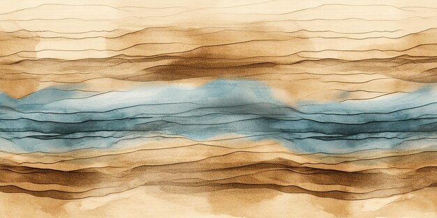 Brown watercolor lines as panorama background blue and golden generative ai