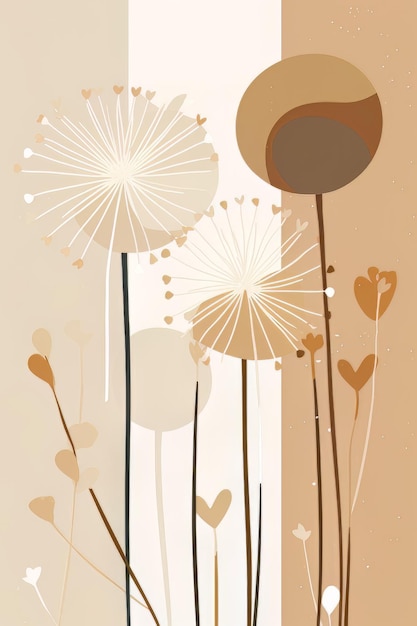 A brown and white background with a dandelion in the middle.