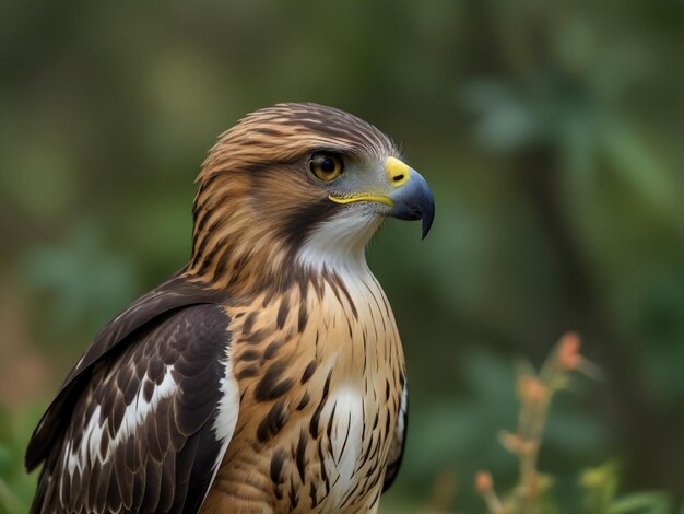 Photo a brown and white bird with a yellow beak and a black beak