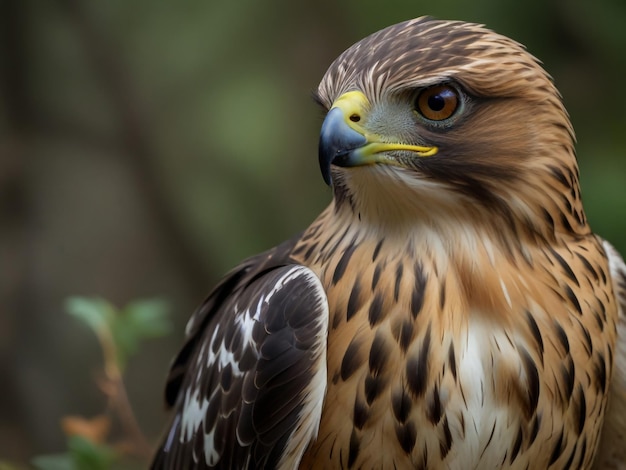 Photo a brown and white bird with a yellow beak and a black and white speckled head