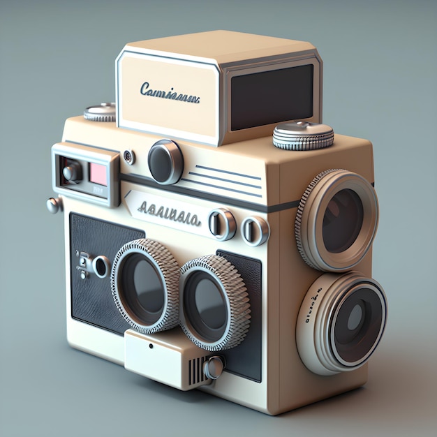 A brown and white camera
