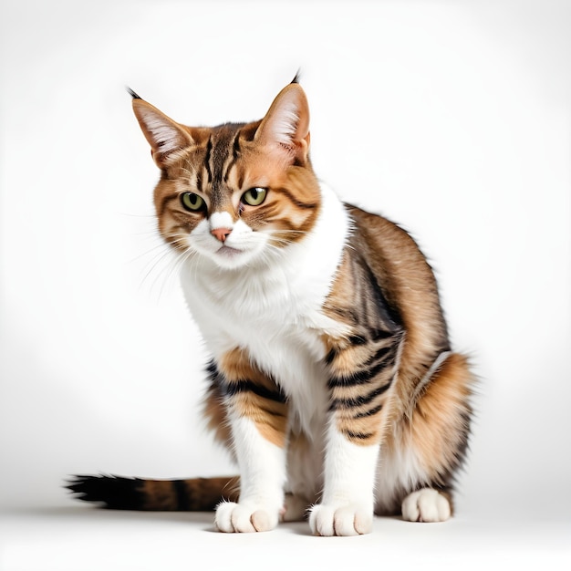 Photo a brown and white cat with a black stripe on its face