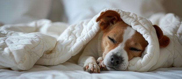 Brown and White Dog Sleeping on Bed Under Blanket