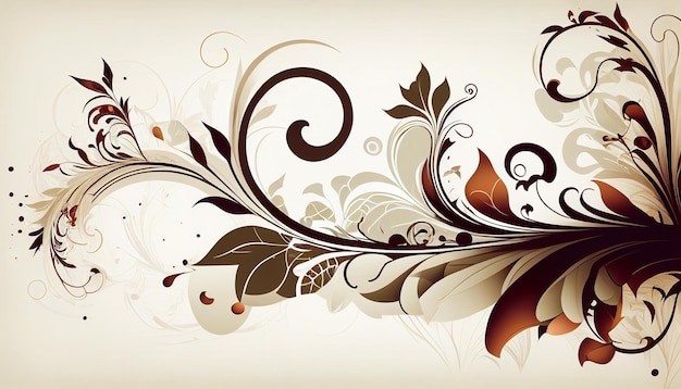 Photo a brown and white floral design with a floral design.