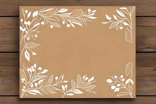 A brown and white frame with leaves and flowers on it.