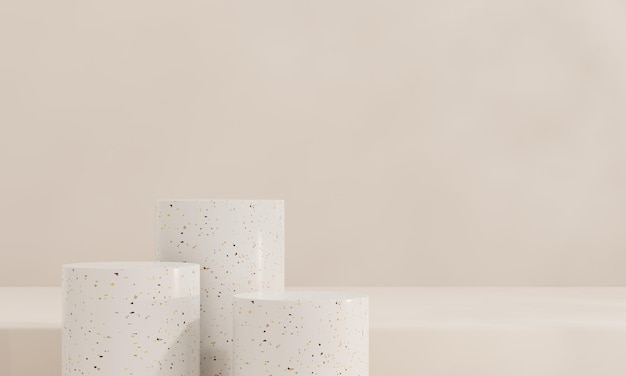 Brown and white pastel backdrop wall 3d render image mockup background of terrazzo podium