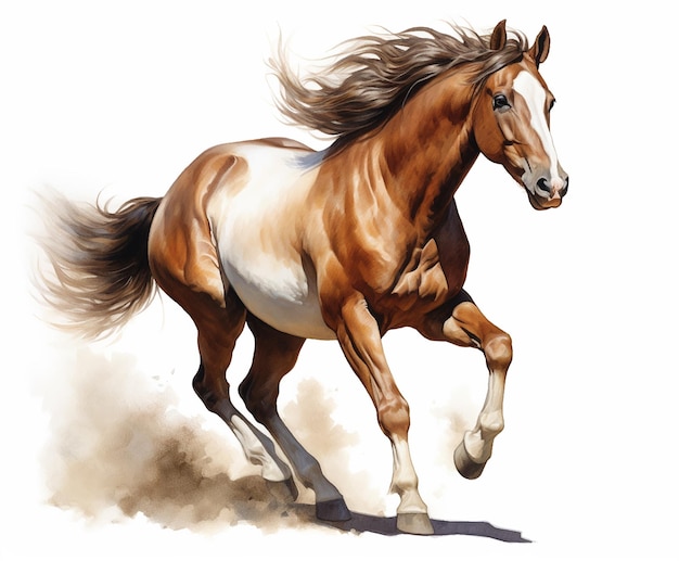 Brown white spotted horse mane tail hooves an animal is a friend of a person a pet