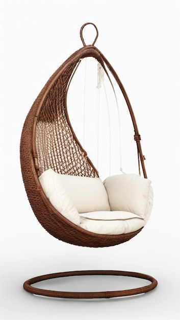 Brown wicker hanging chairs swing hanging on a chain with cushions Relax Pillow