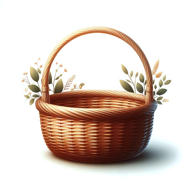 Foto un cesto da picnic in fiocco marrone su uno stile vettoriale a sfondo bianco