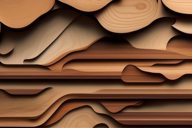 A brown wood texture with wavy lines and curves