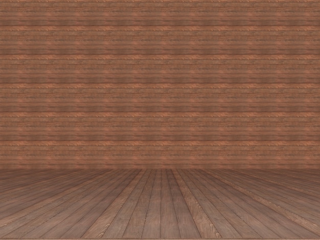 Brown wood wall and floor texture background. 3D render