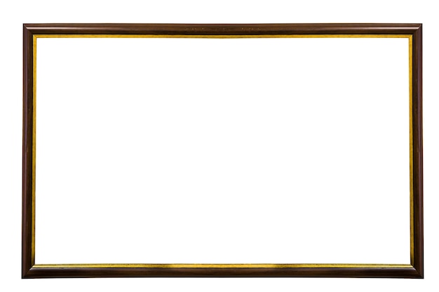 Photo brown wooden frame with isolated on white