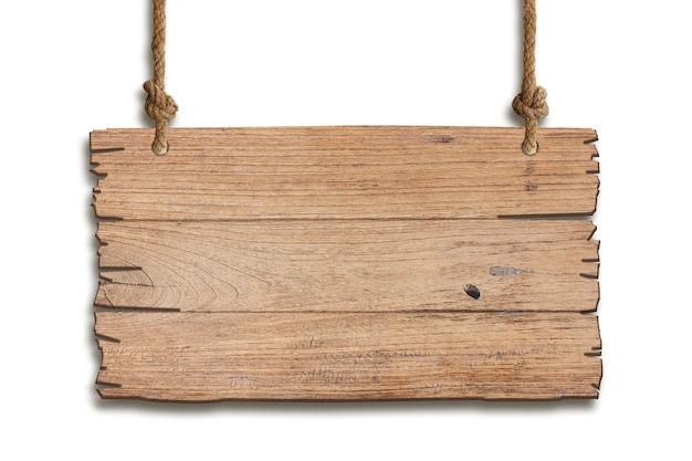 brown wooden sign on a white background in the concept of the signpost and billboards with clipping path.