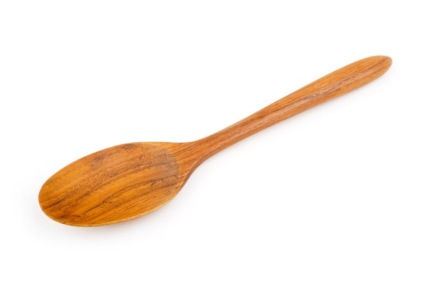 Brown wooden spoon on white background