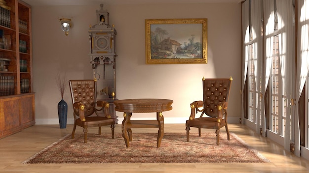 brown wooden table with chair set royal interior room sitting room