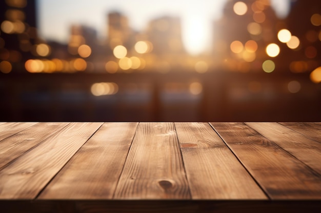 Brown wooden texture table on blurred background