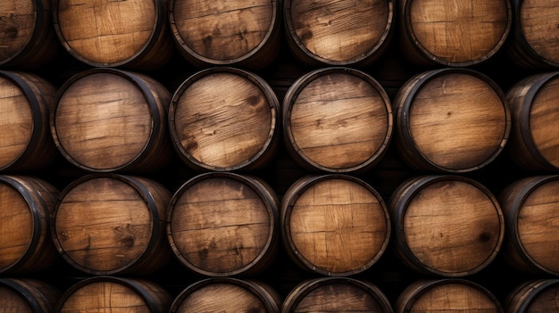 Brown wooden wine beer barrel stacked background