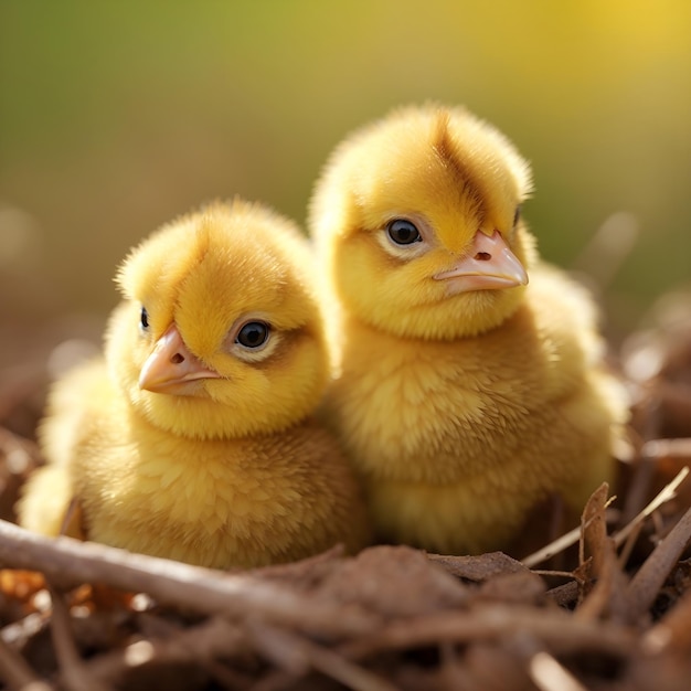 Brown amp Yellow Chick Twins CloseUp on Natural Background