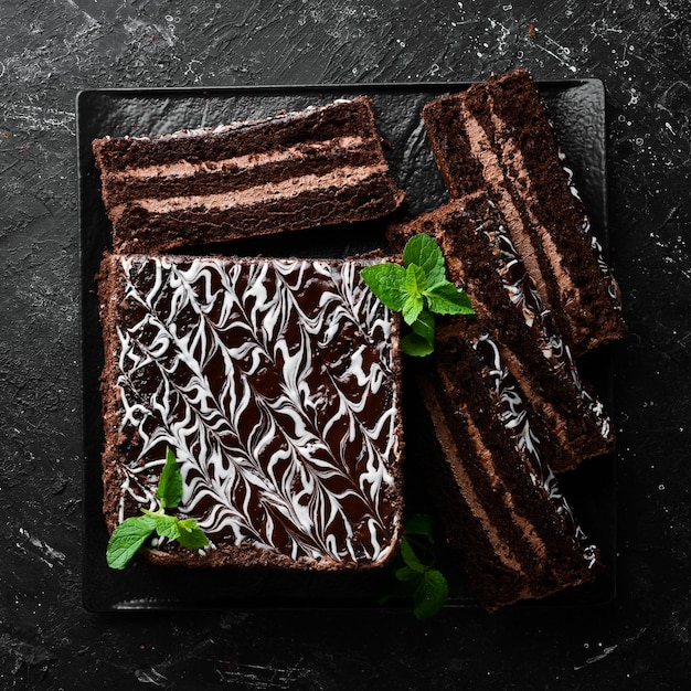 Foto brownie chocoladetaart zoet gebak en dessert bovenaanzicht