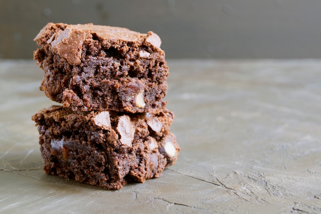 Brownie. Dark chocolate cakes, Baked from the oven, cut.