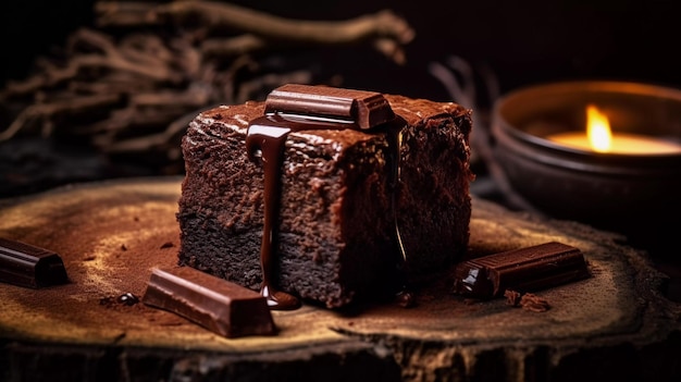 Foto brownie met chocolade close-up afbeelding ai gegenereerd