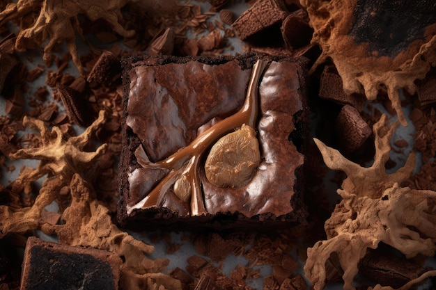 Brownie Piece Chocolade Cake Cacao Pastry Bruin Dessert Brownie Pieces Abstract Generatieve Ai Illustratie