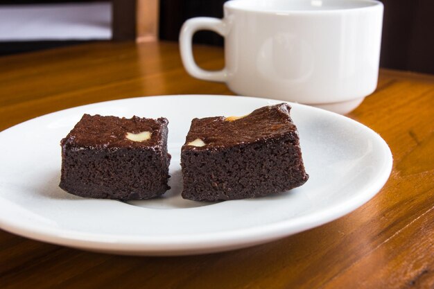 Brownie squares with chocolate chips and nuts