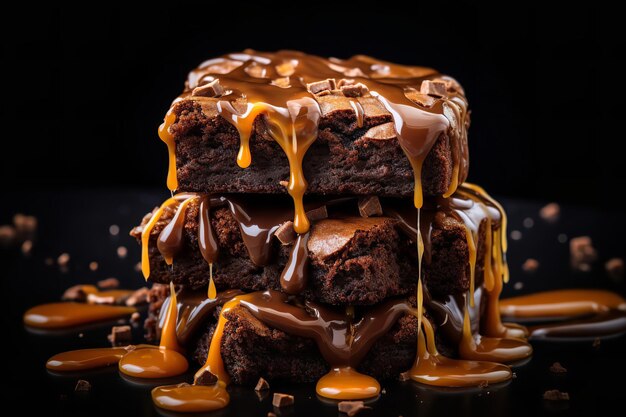 Brownie Stack with a Drizzle of Caramel