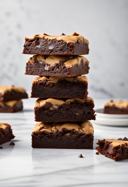 Foto brownies al cioccolato disposti in verticale