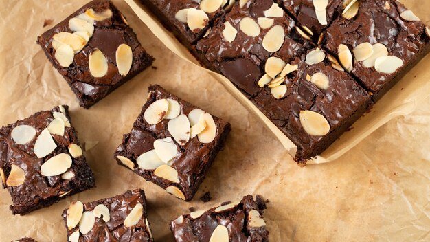 Brownies chocolate ingredient sweet dessert for tea time or coffee time