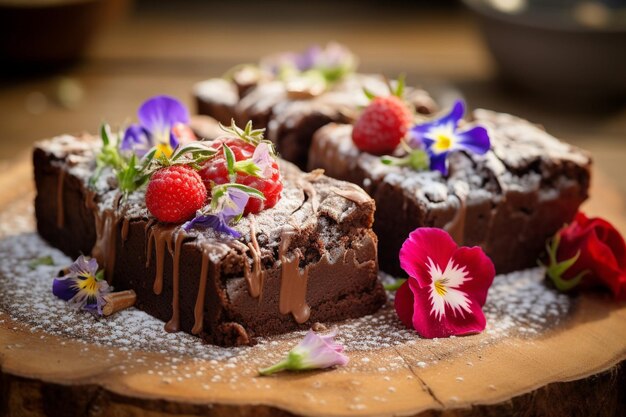 Brownies die worden genoten met een glas rode wijn